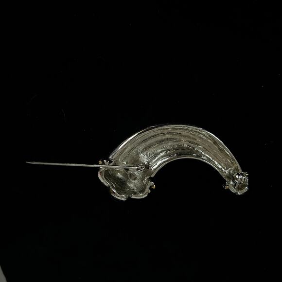 Vintage Cornucopia Style Silver Tone Brooch w/ Gold and Black Enamel Highlights - Picture 5 of 6